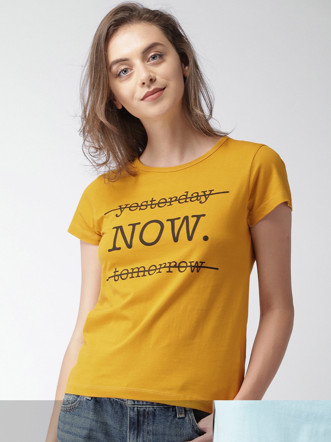 

Mast & Harbour Women Pack of 2 Pure Cotton Tshirts, Mustard