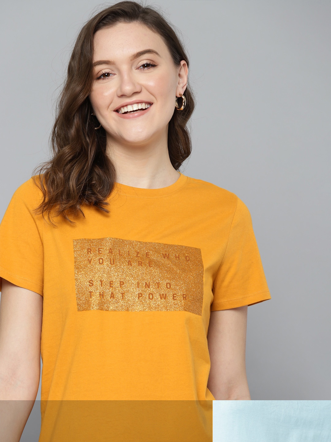 

Mast & Harbour Women Pack of 2 Pure Cotton Tshirts, Mustard