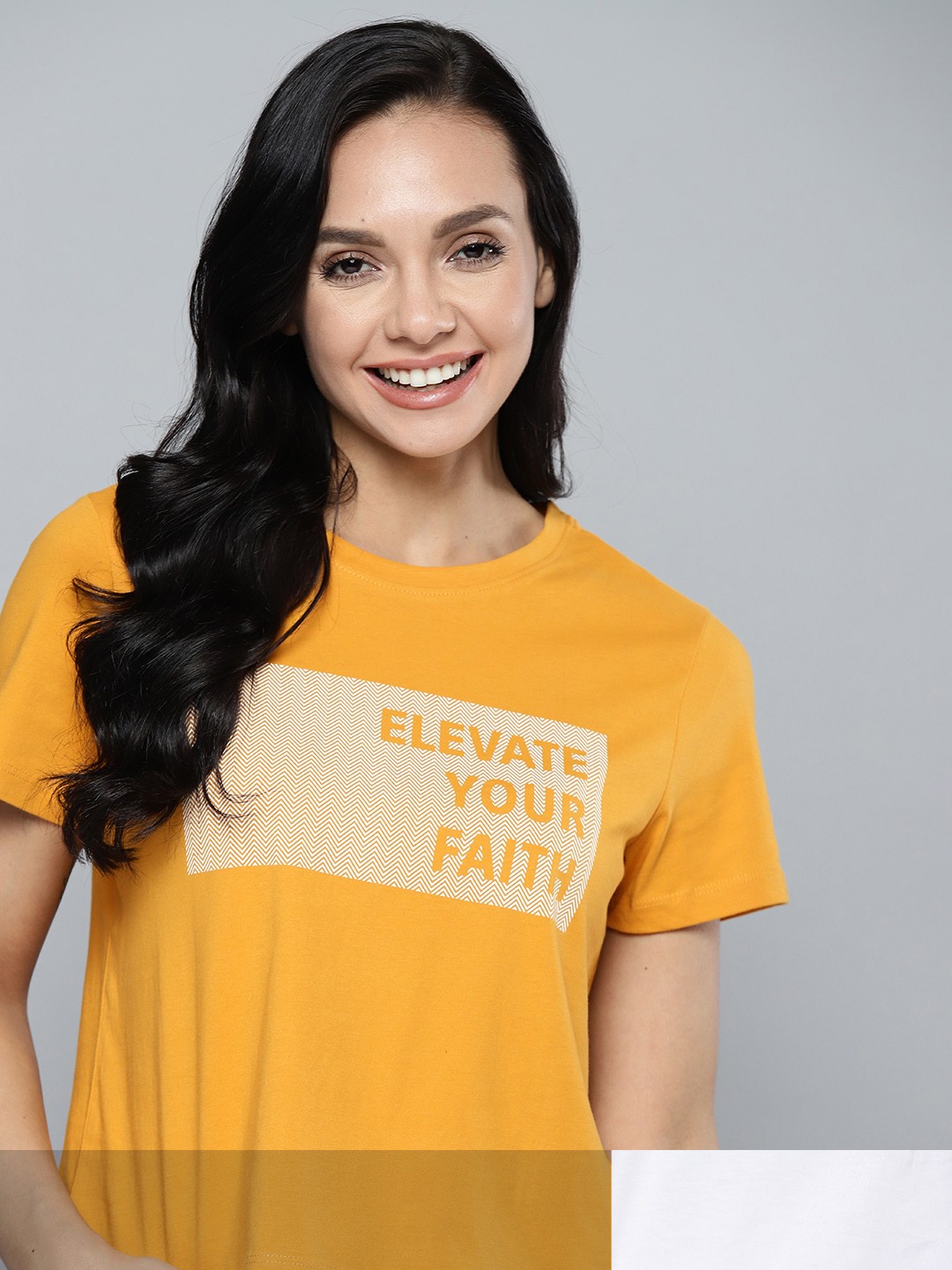 

Mast & Harbour Women Mustard Yellow Typography 2 Printed T-shirt