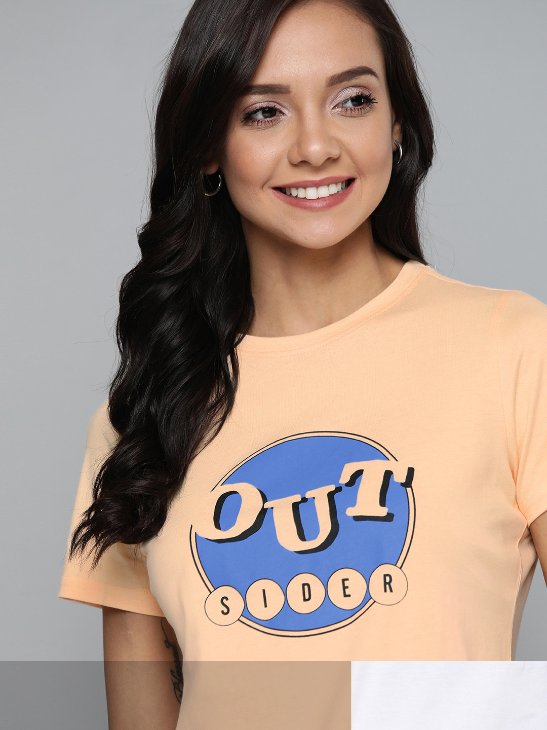 

Mast & Harbour Women Peach-Coloured Typography 2 Printed T-shirt