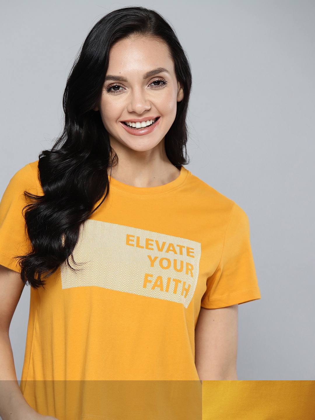 

Mast & Harbour Women Mustard Yellow Typography 2 Printed T-shirt