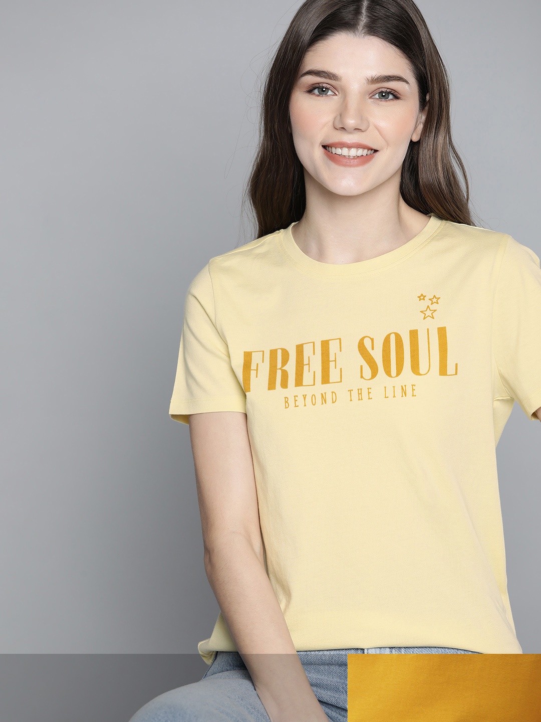 

Mast & Harbour Women Yellow Typography Printed T-shirt