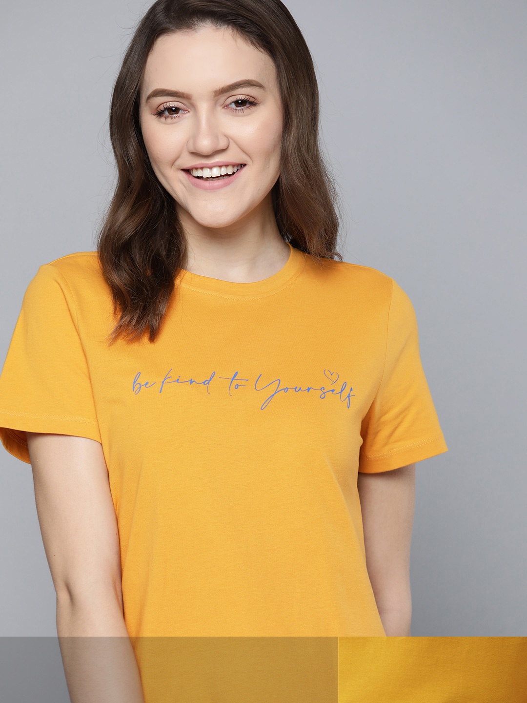

Mast & Harbour Women Mustard Yellow Typography 2 Printed T-shirt