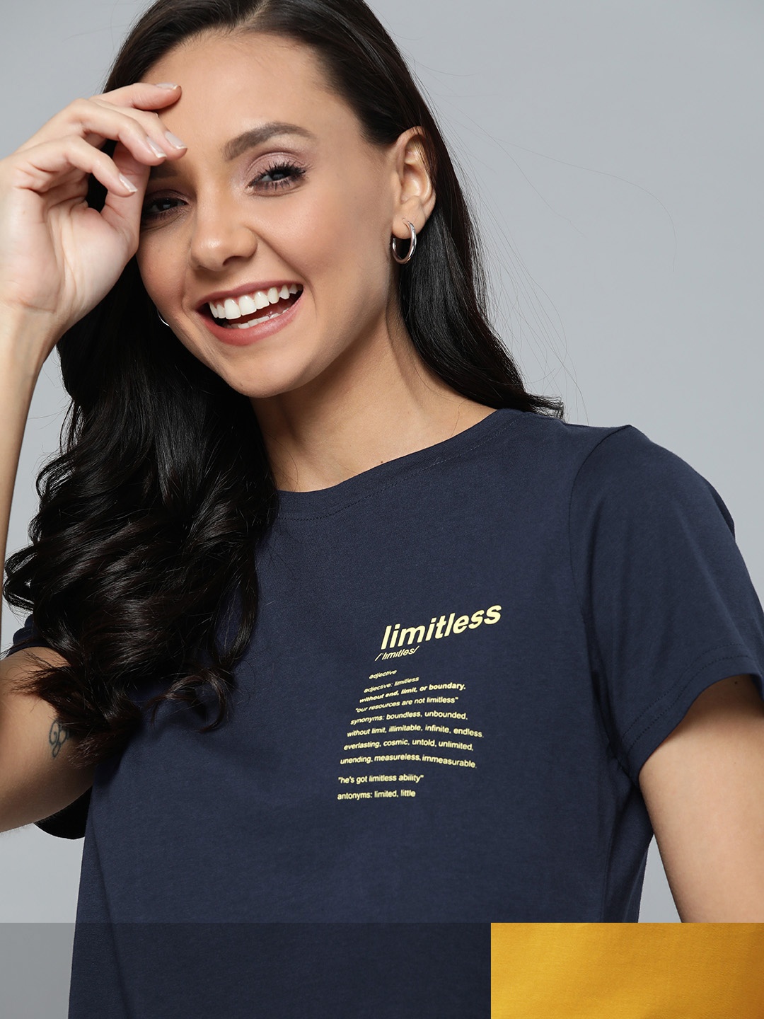 

Mast & Harbour Women Navy Blue Typography 2 Printed T-shirt