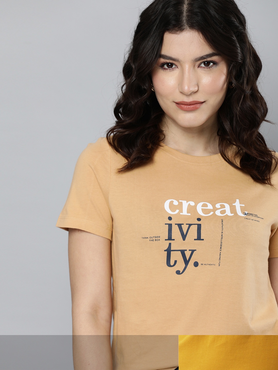 

Mast & Harbour Women Beige Typography 2 Printed T-shirt