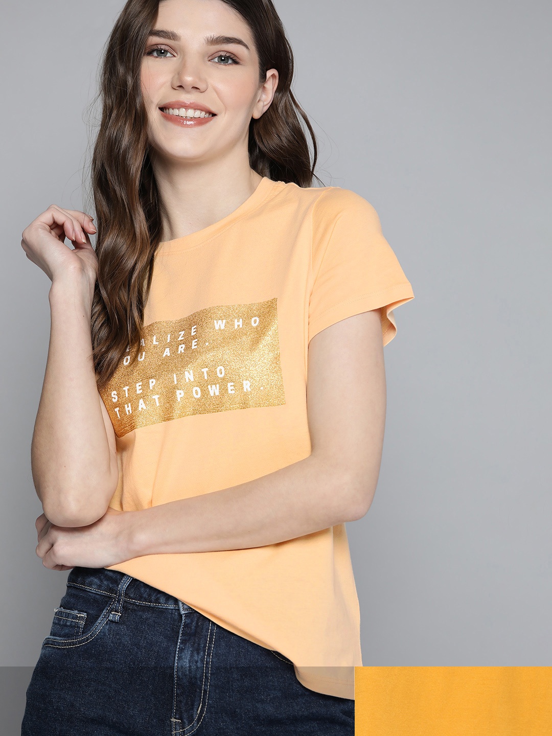 

Mast & Harbour Women Typography Pack of 2 Printed Pure Cotton T-shirt, Coral