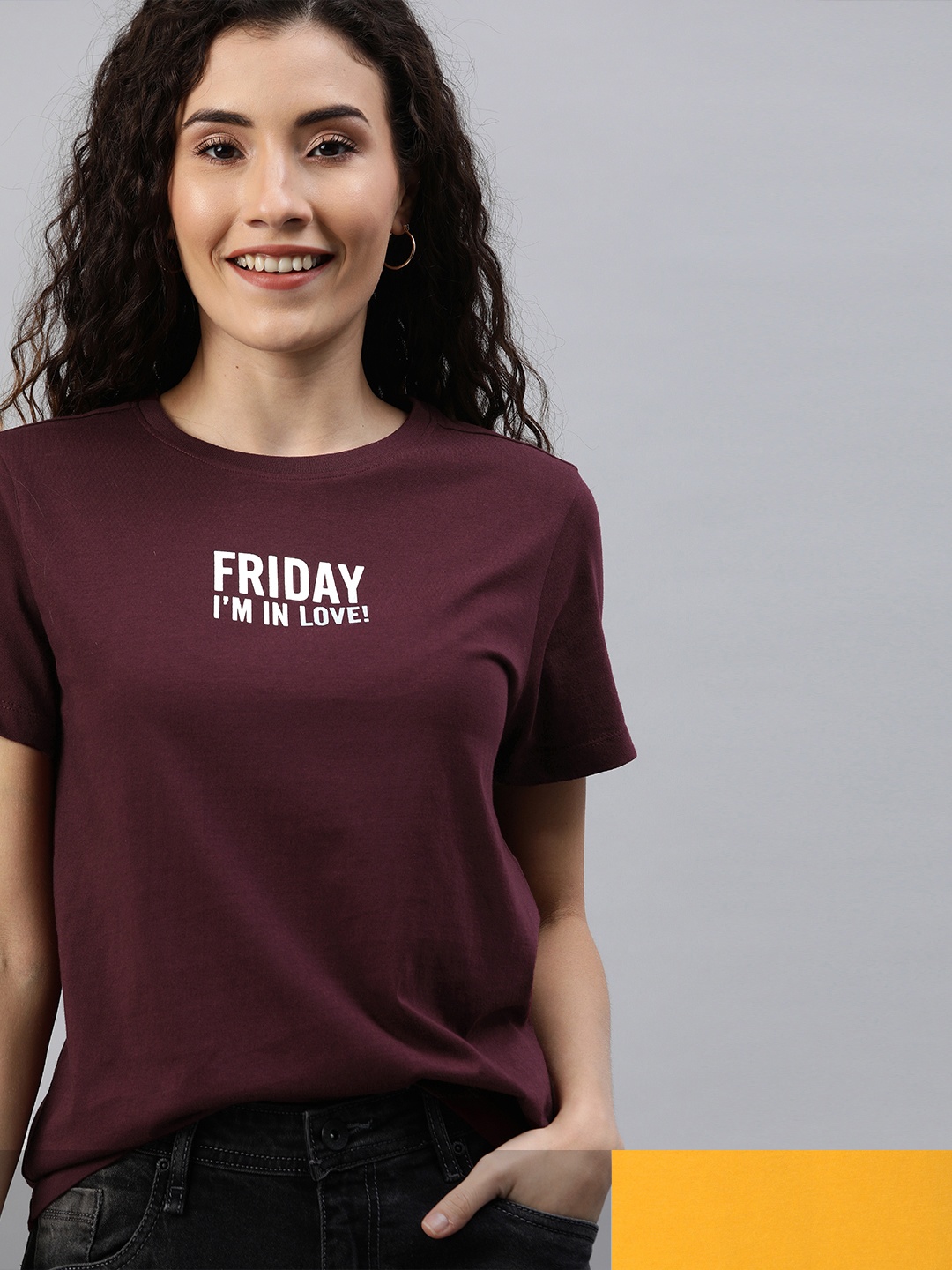 

Mast & Harbour Women Pack of 2 Typography Printed T-shirt, Brown