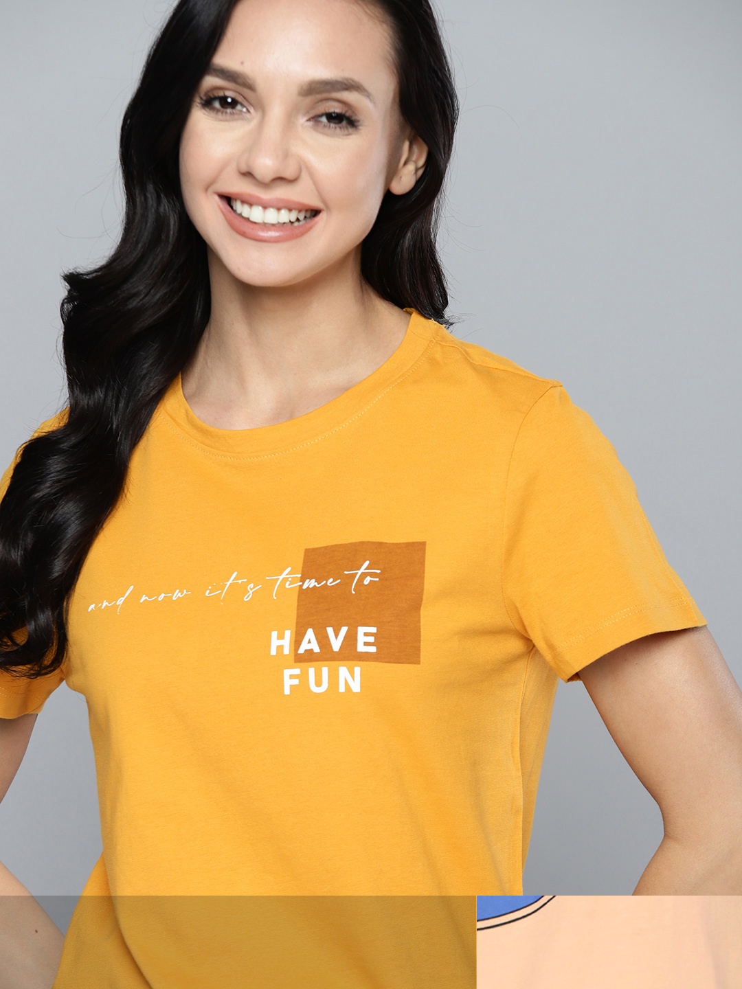 

Mast & Harbour Women Pack of 2 Pure Cotton Typography Printed T-shirt, Mustard