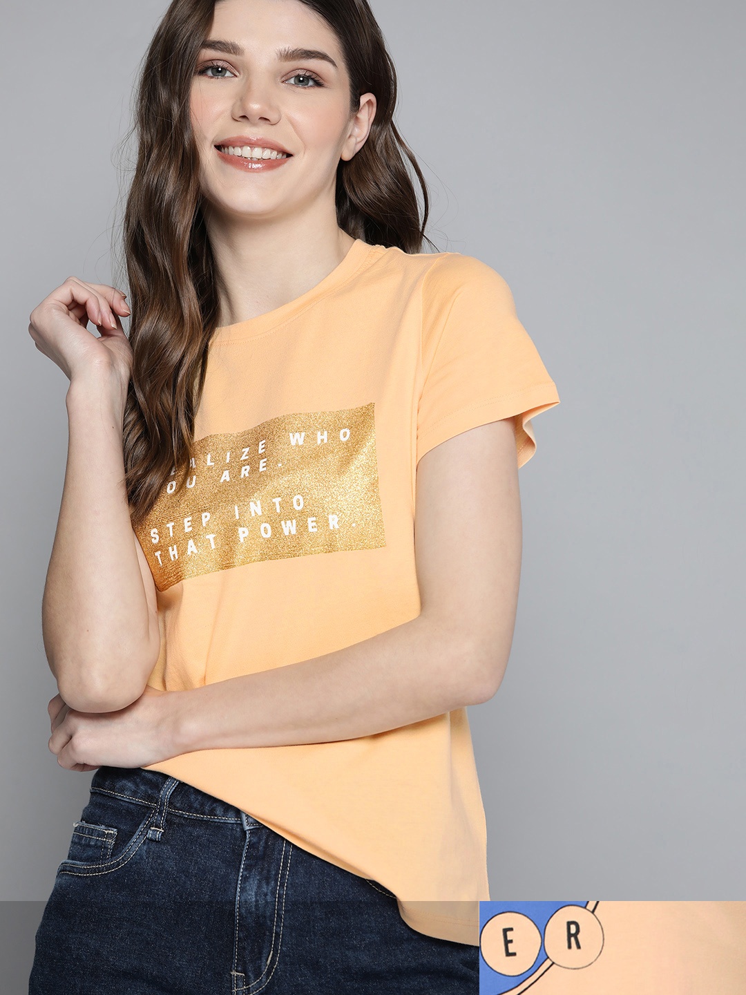 

Mast & Harbour Women Coral Typography 2 Printed Pure Cotton T-shirt