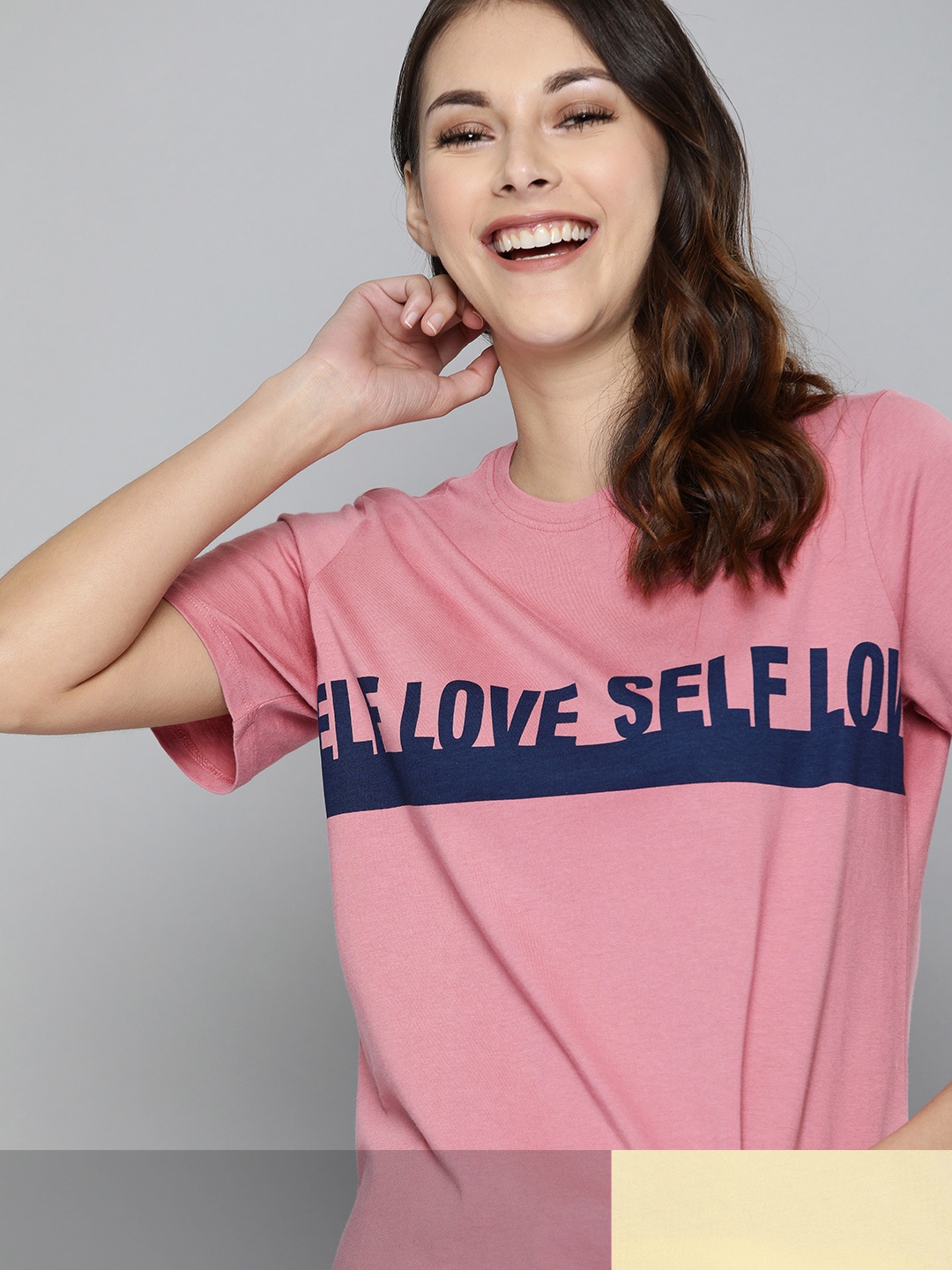 

Mast & Harbour Women Pack of 2 Typography Printed Pure Cotton T-shirt, Pink