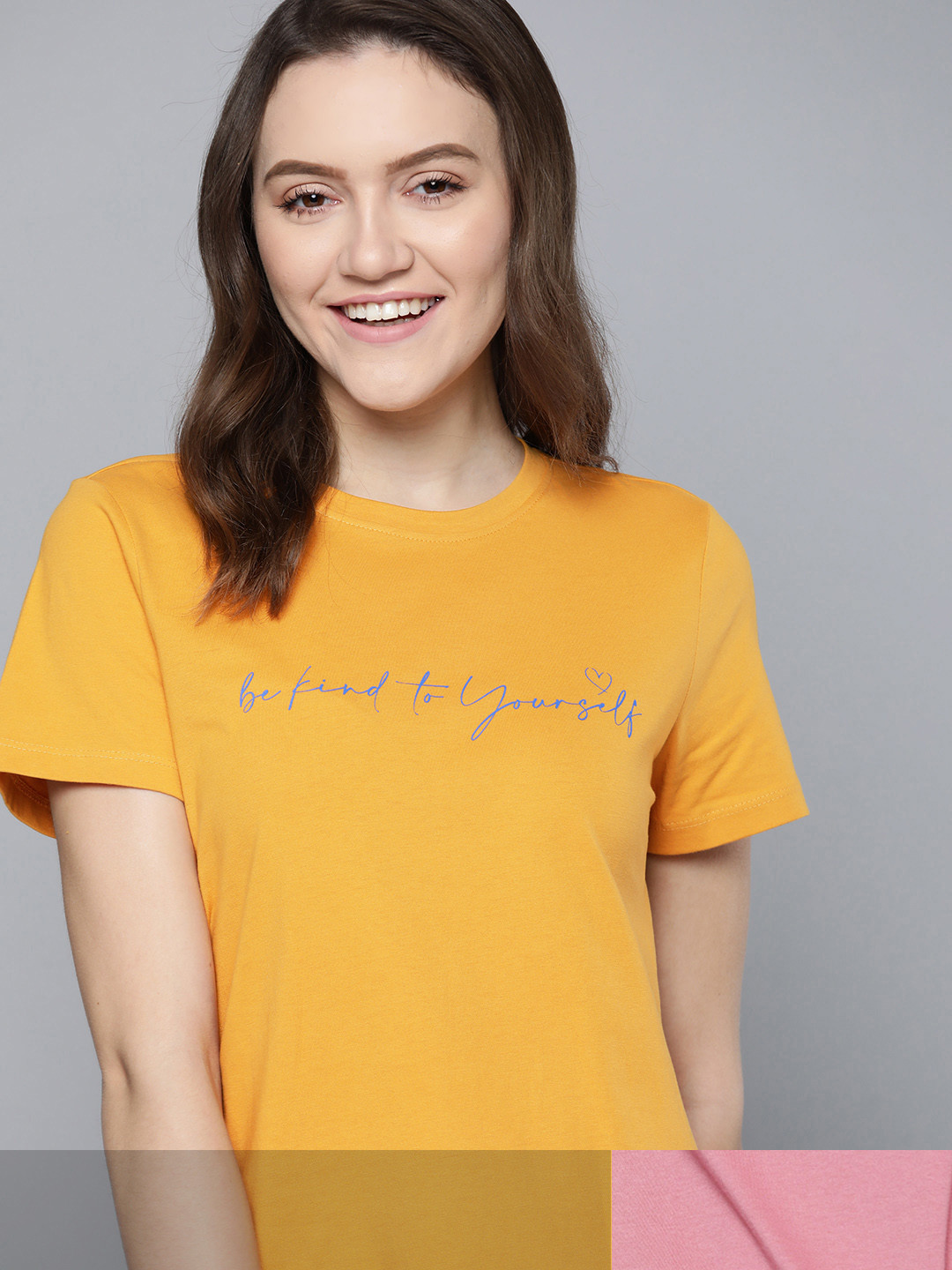 

Mast & Harbour Women Mustard Yellow Typography 2 Printed T-shirt