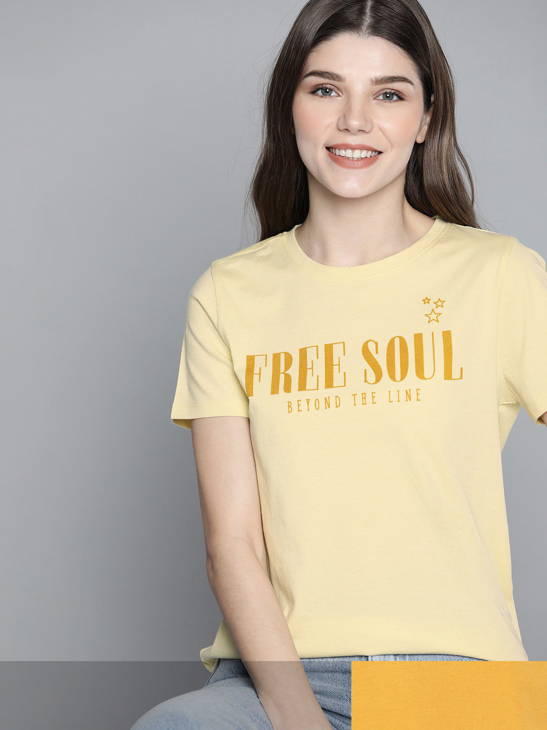 

Mast & Harbour Women Pack of 2 Printed Pure Cotton T-shirt, Mustard