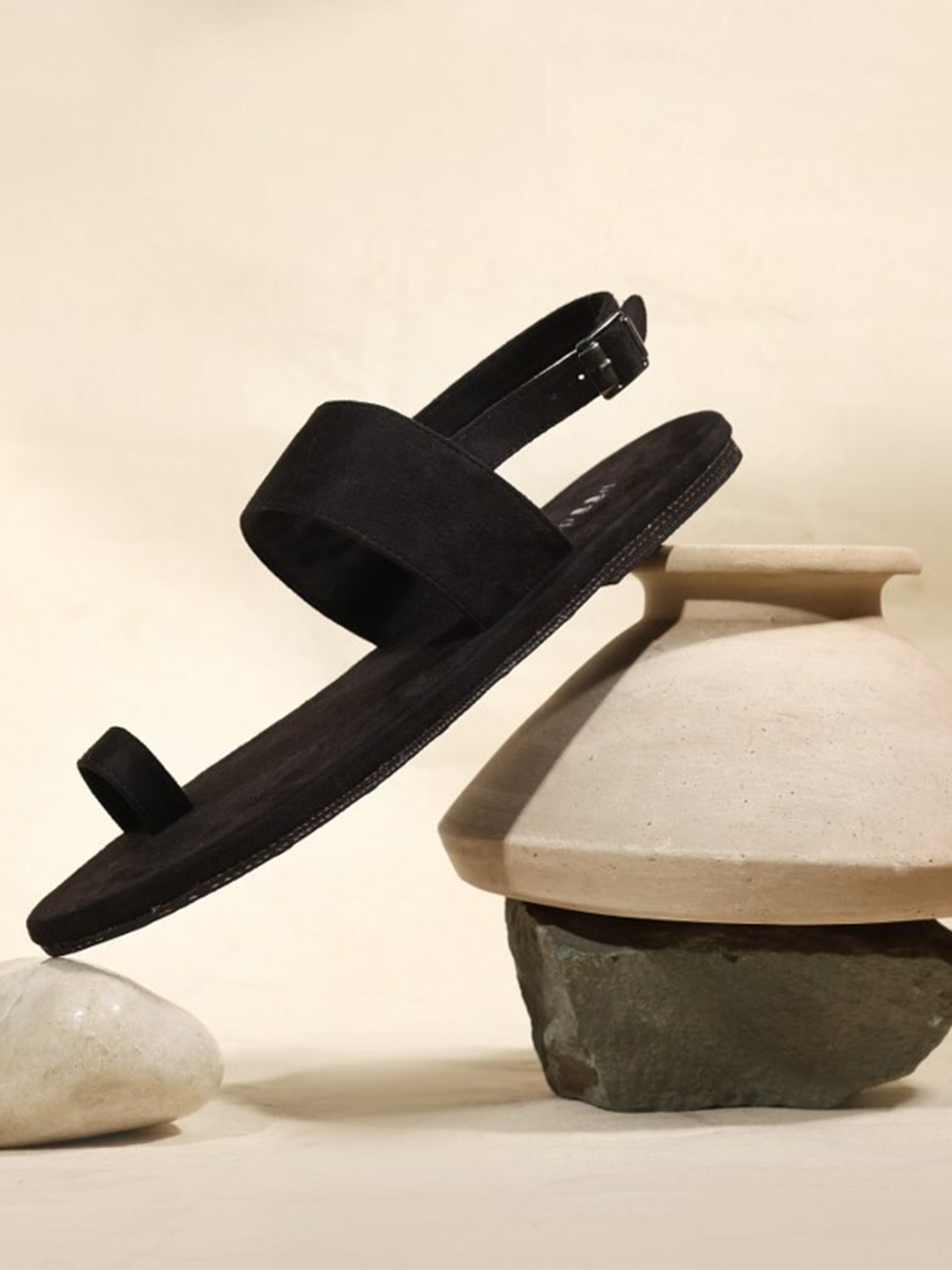 

Paaduks Men Black Suede Comfort Cushioned Sandals