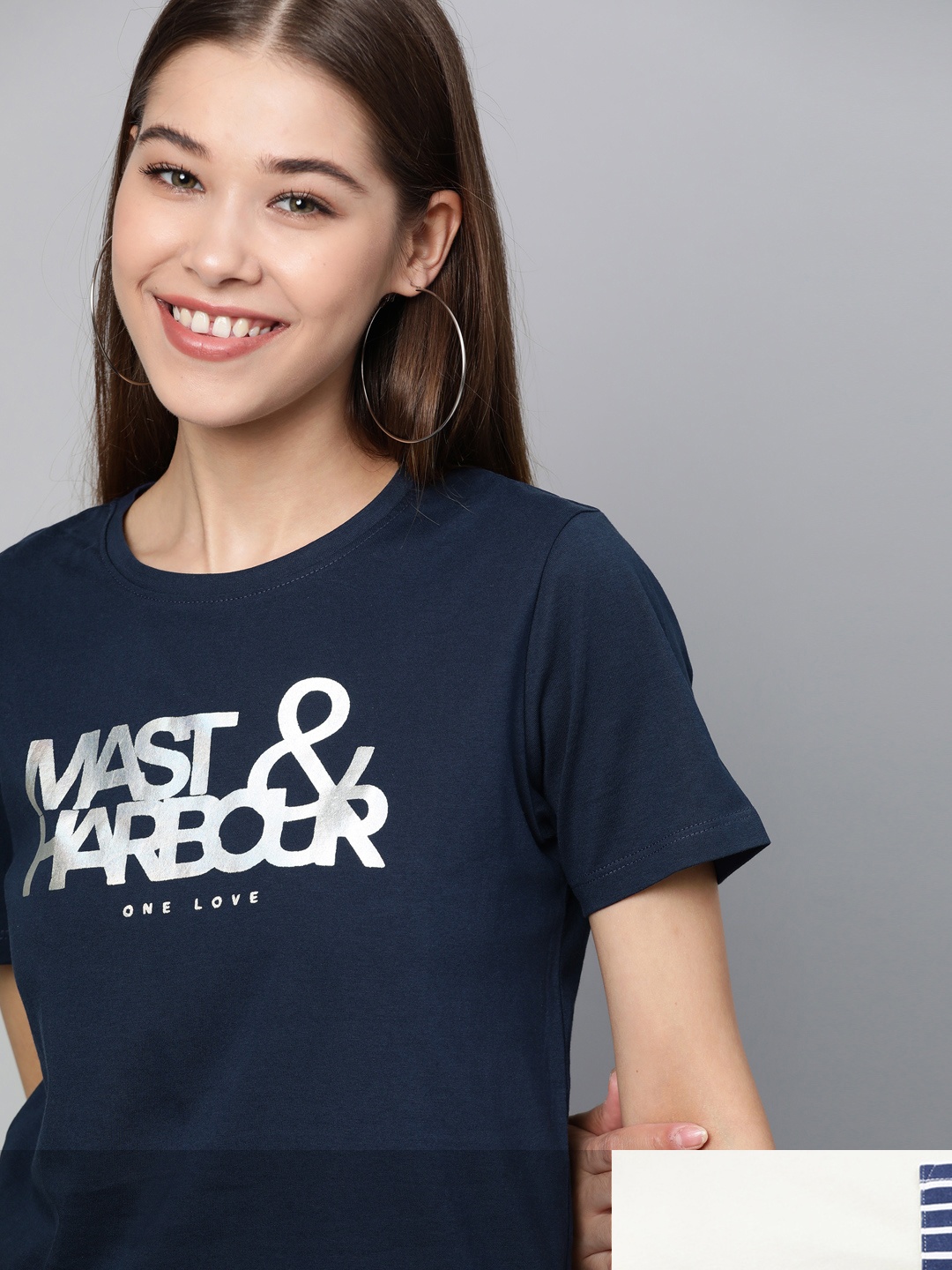 

Mast & Harbour Women Pack of 2 Cotton T-shirts, Navy blue