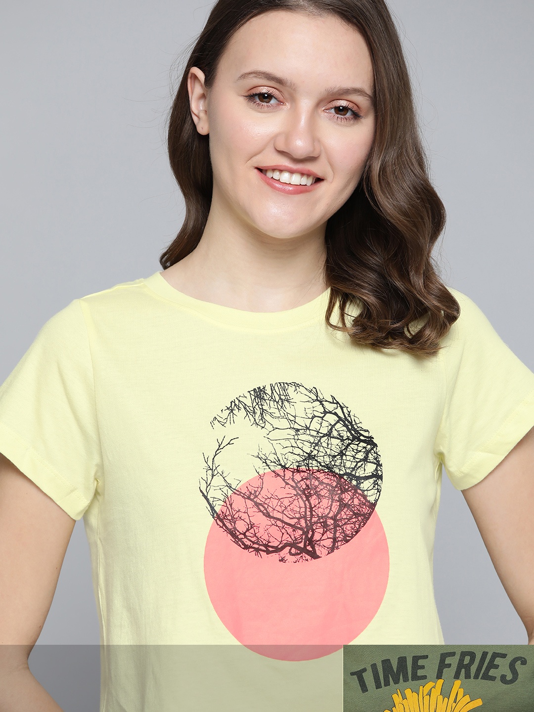 

Mast & Harbour Women Pack of 2 Printed Pure Cotton T-shirt, Yellow