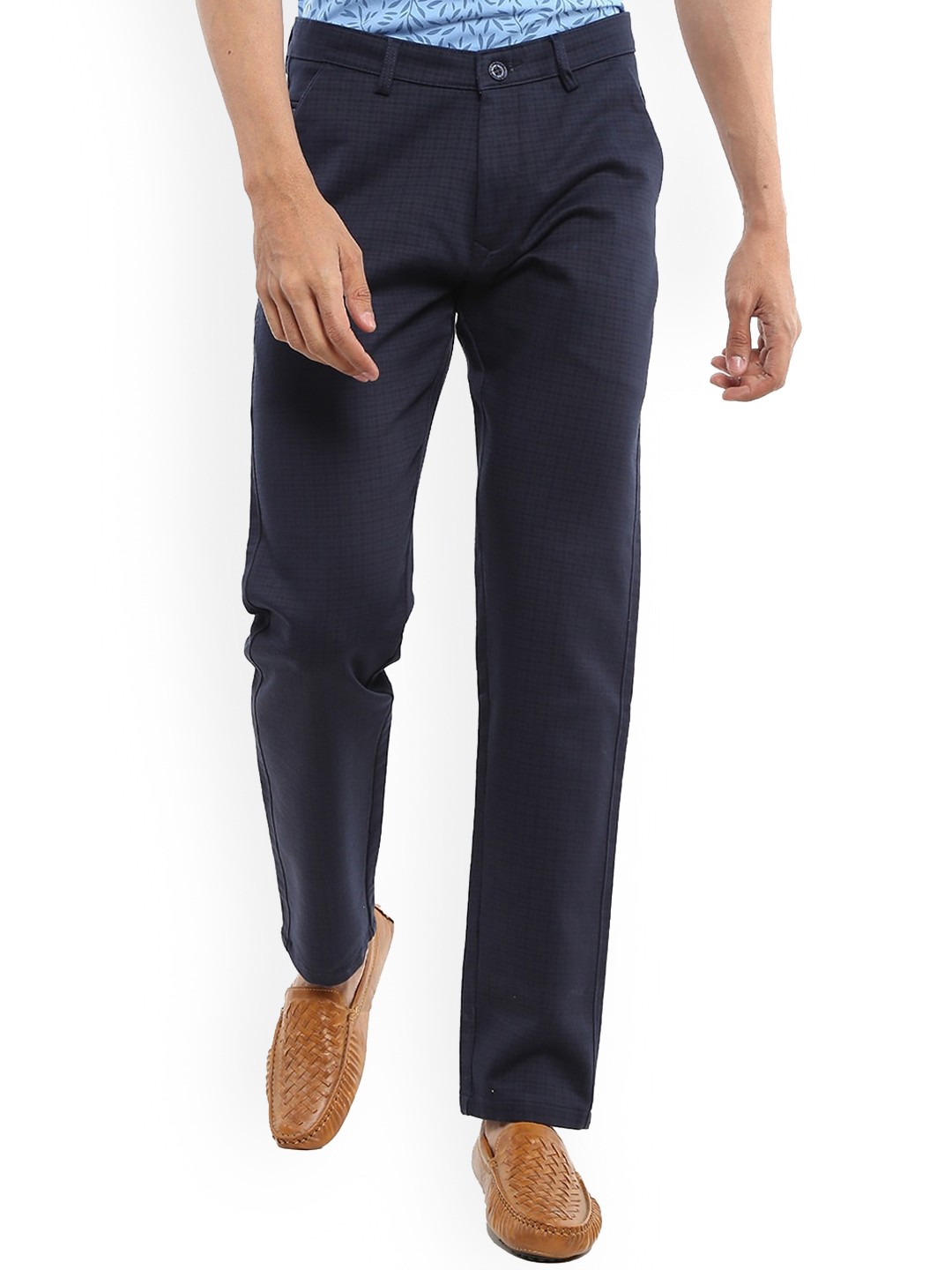

V-Mart Men Navy Blue Slim Fit Easy Wash Dobby Cotton Trousers