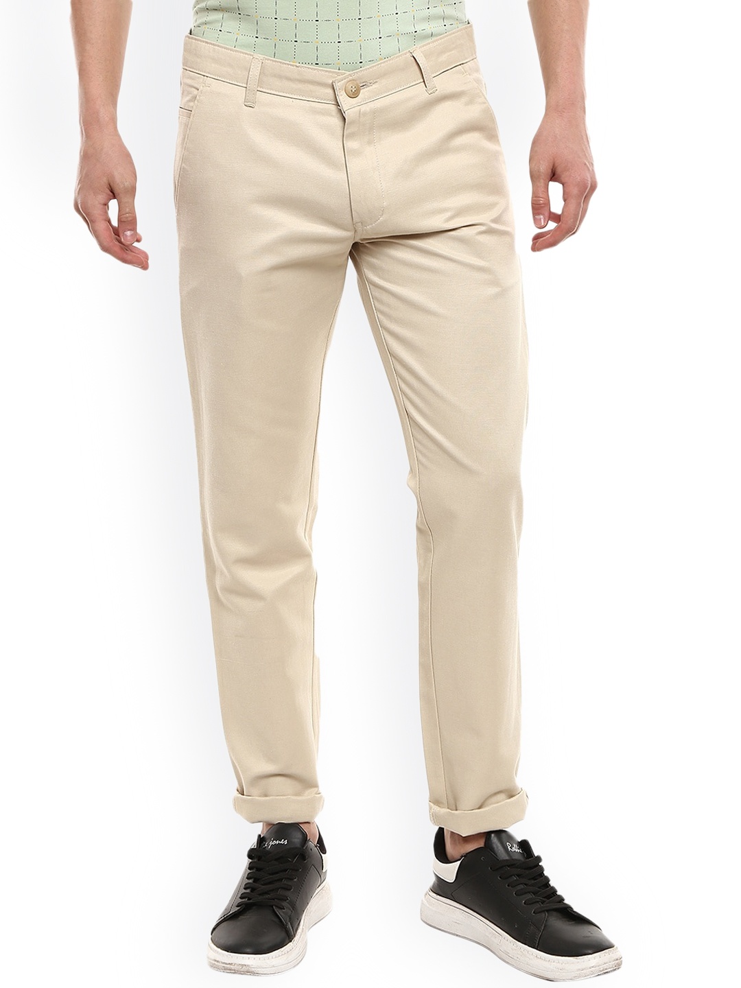 

V-Mart Men Cream-Coloured Slim Fit Easy Wash Chinos Trousers
