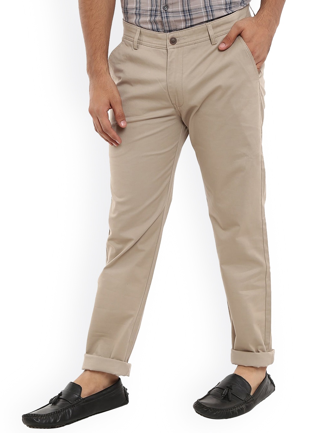 

V-Mart Men Beige Slim Fit Cotton Chinos Trousers