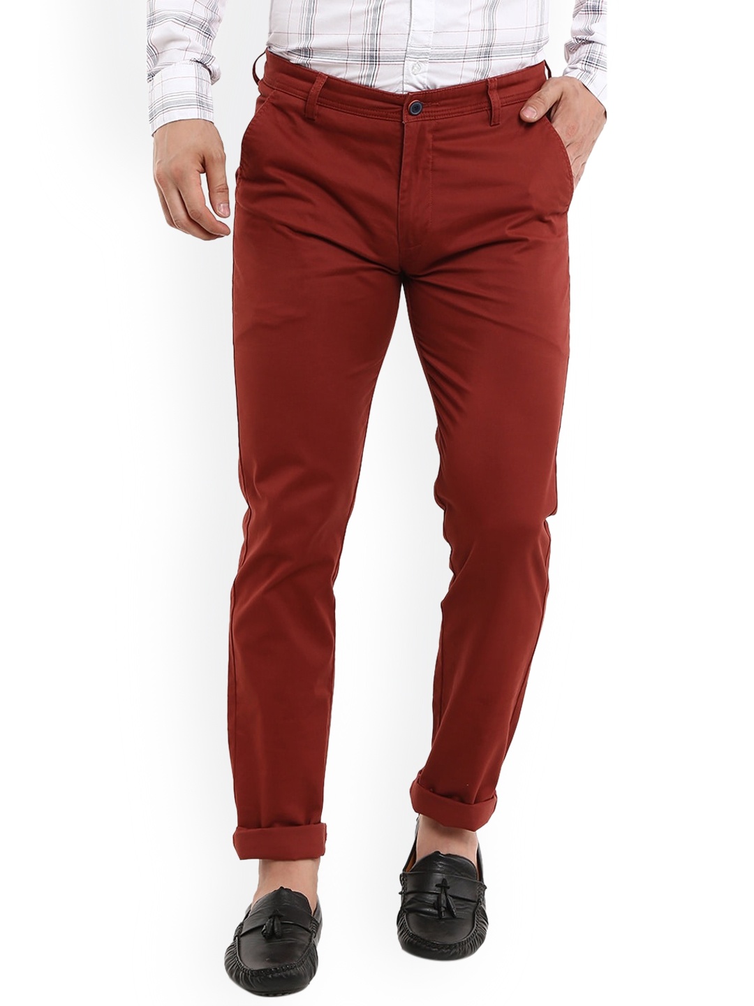 

V-Mart Men Rust Red Slim Fit Cotton Chinos Trousers