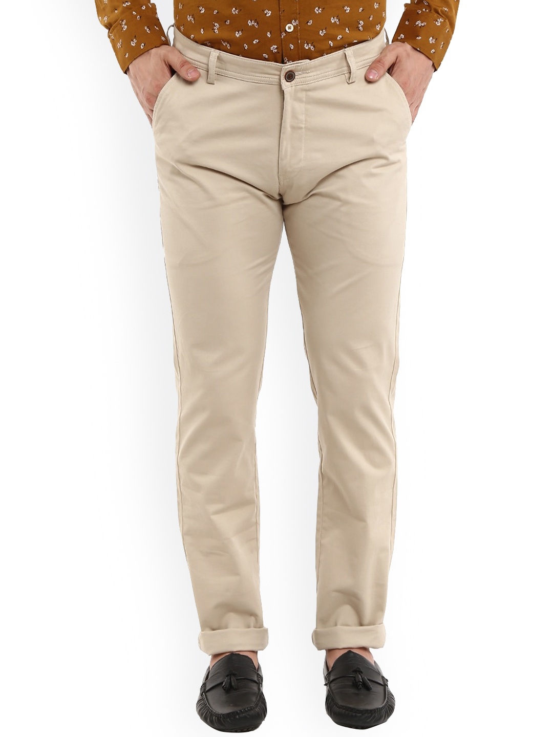 

V-Mart Men Cream-Coloured Slim Fit Easy Wash Chinos Trousers