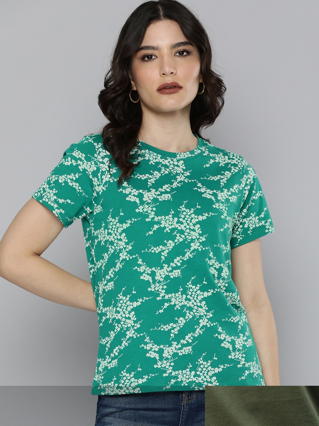 

Mast & Harbour Women Pack of 2 Printed Pure Cotton T-shirts, Green