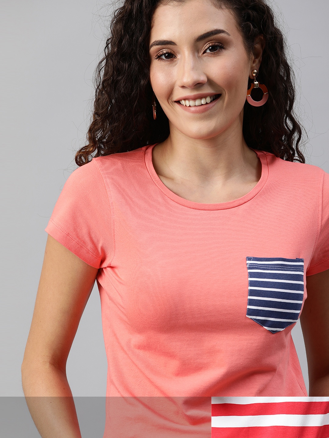 

Mast & Harbour Women Set Of 2 Round Neck T-shirt, Coral