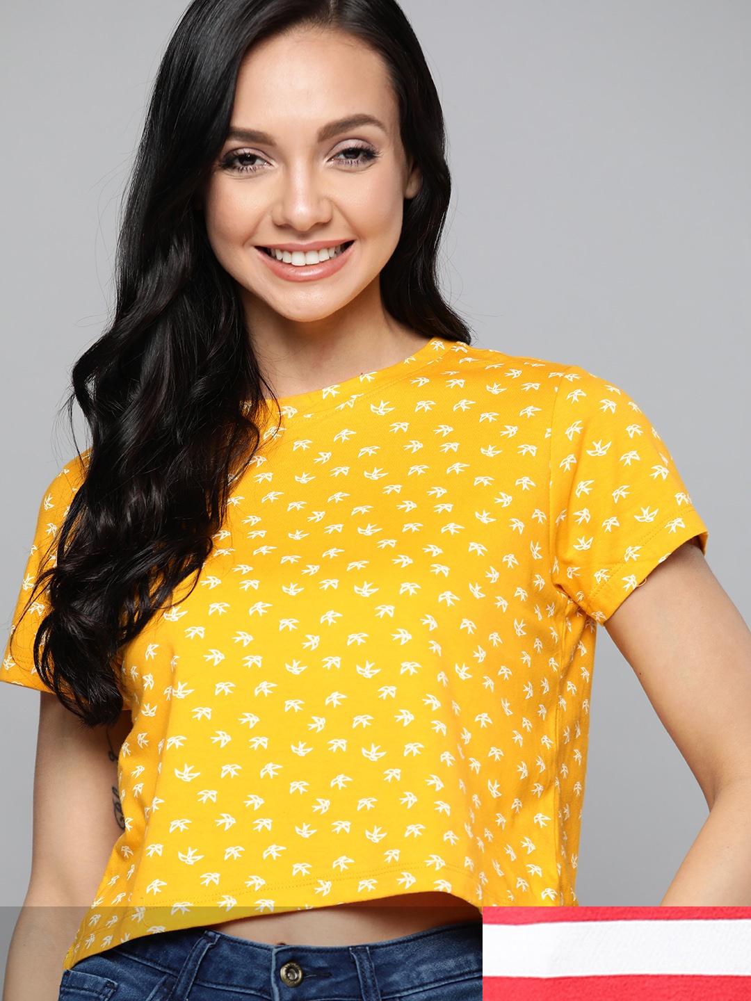 

Mast & Harbour Women Set Of 2 Round Neck T-shirt, Yellow