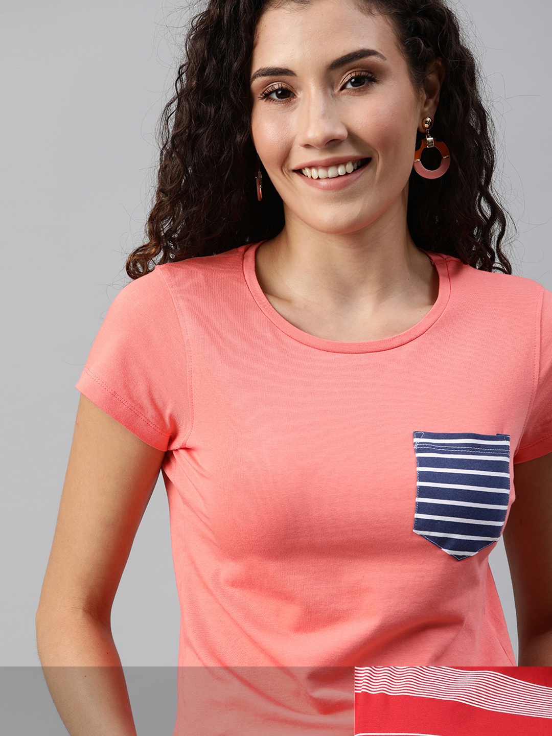 

Mast & Harbour Women Pack of 2 Striped Tshirts, Peach