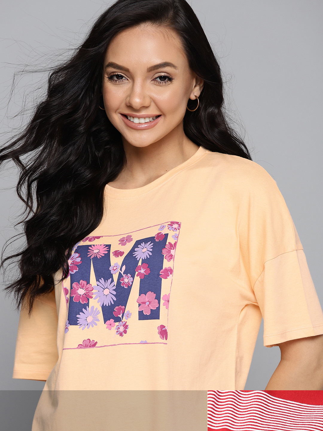 

Mast & Harbour Women Pack of 2 Printed Pure Cotton Tshirts, Peach