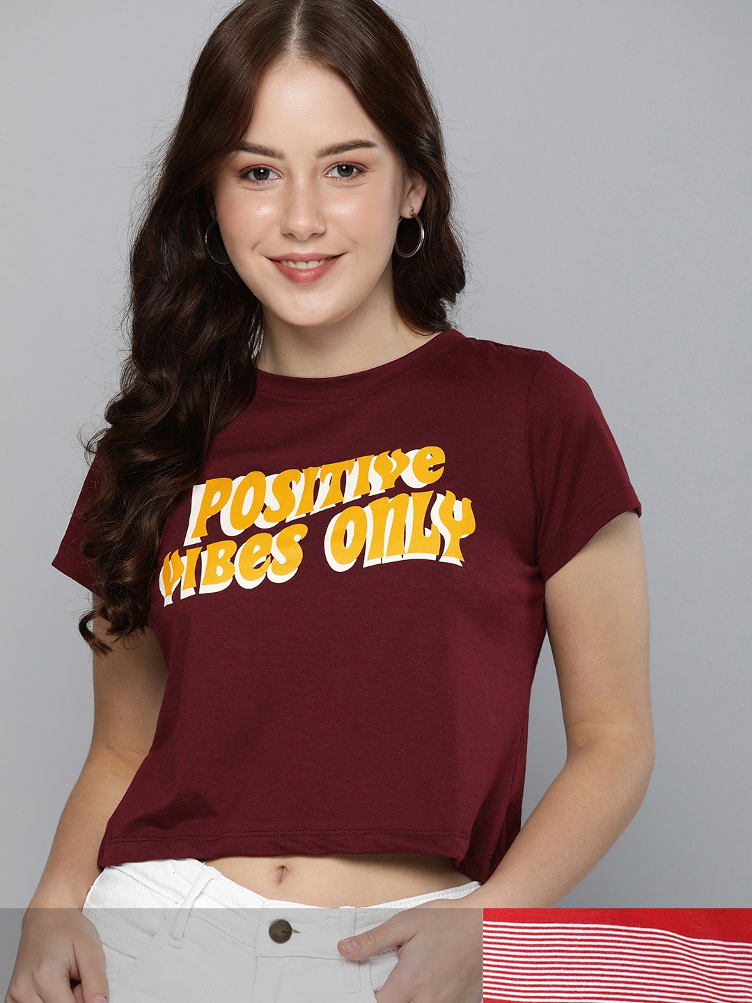

Mast & Harbour Women Pack of 2 Printed Pure Cotton Tshirts, Burgundy