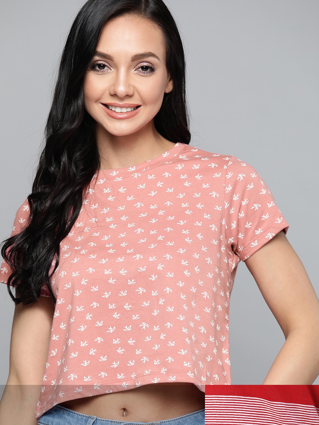 

Mast & Harbour Women Pack of 2 Printed Pure Cotton Tshirts, Pink