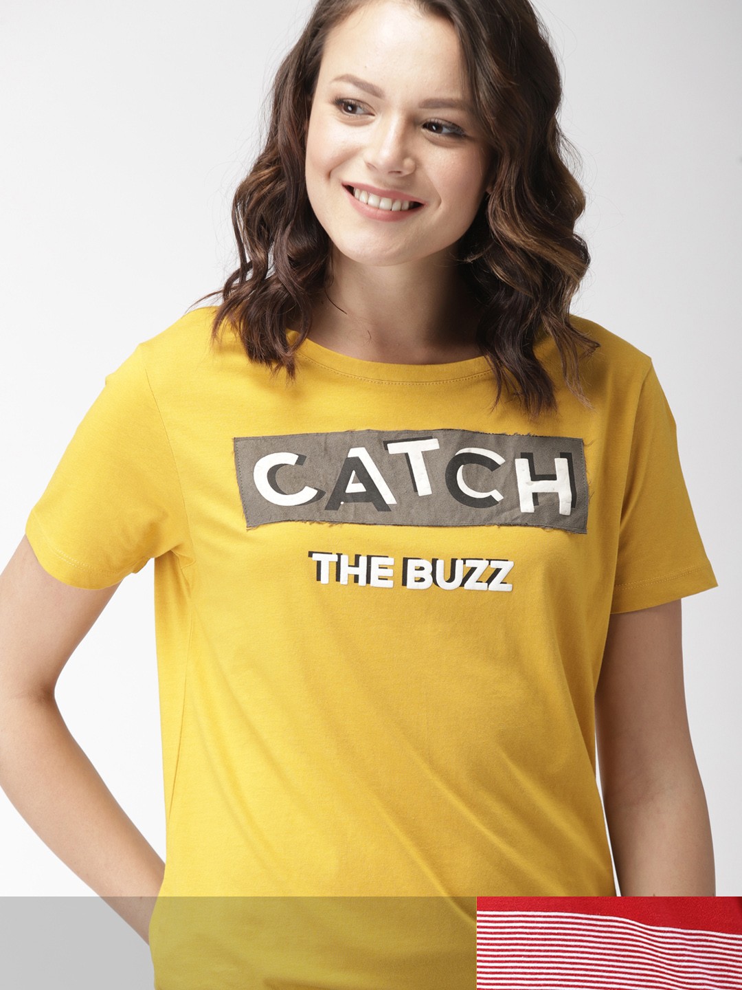 

Mast & Harbour Women Pack of 2 Printed Pure Cotton Tshirts, Mustard