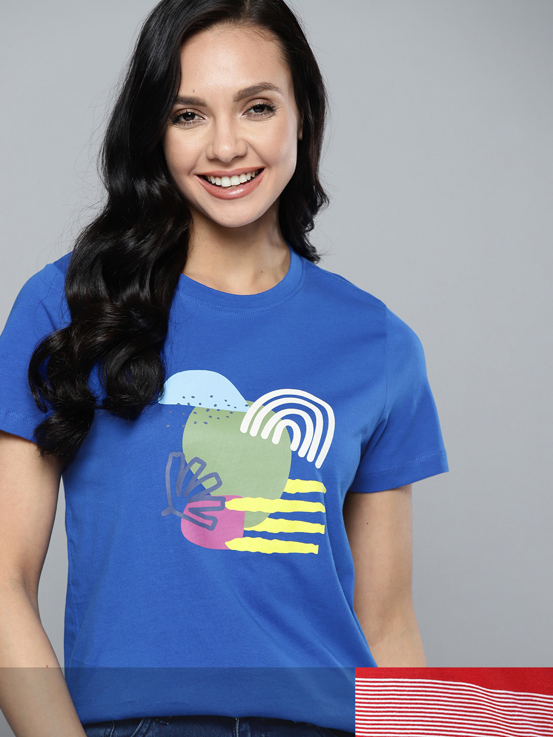 

Mast & Harbour Women Pack of 2 Printed Pure Cotton Tshirts, Blue