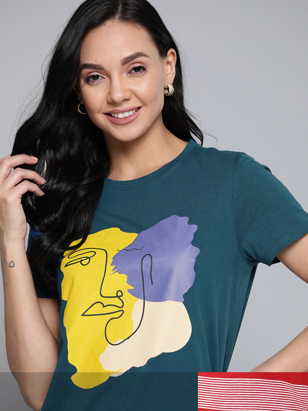 

Mast & Harbour Women Pack of 2 Printed Cotton Tshirts, Teal