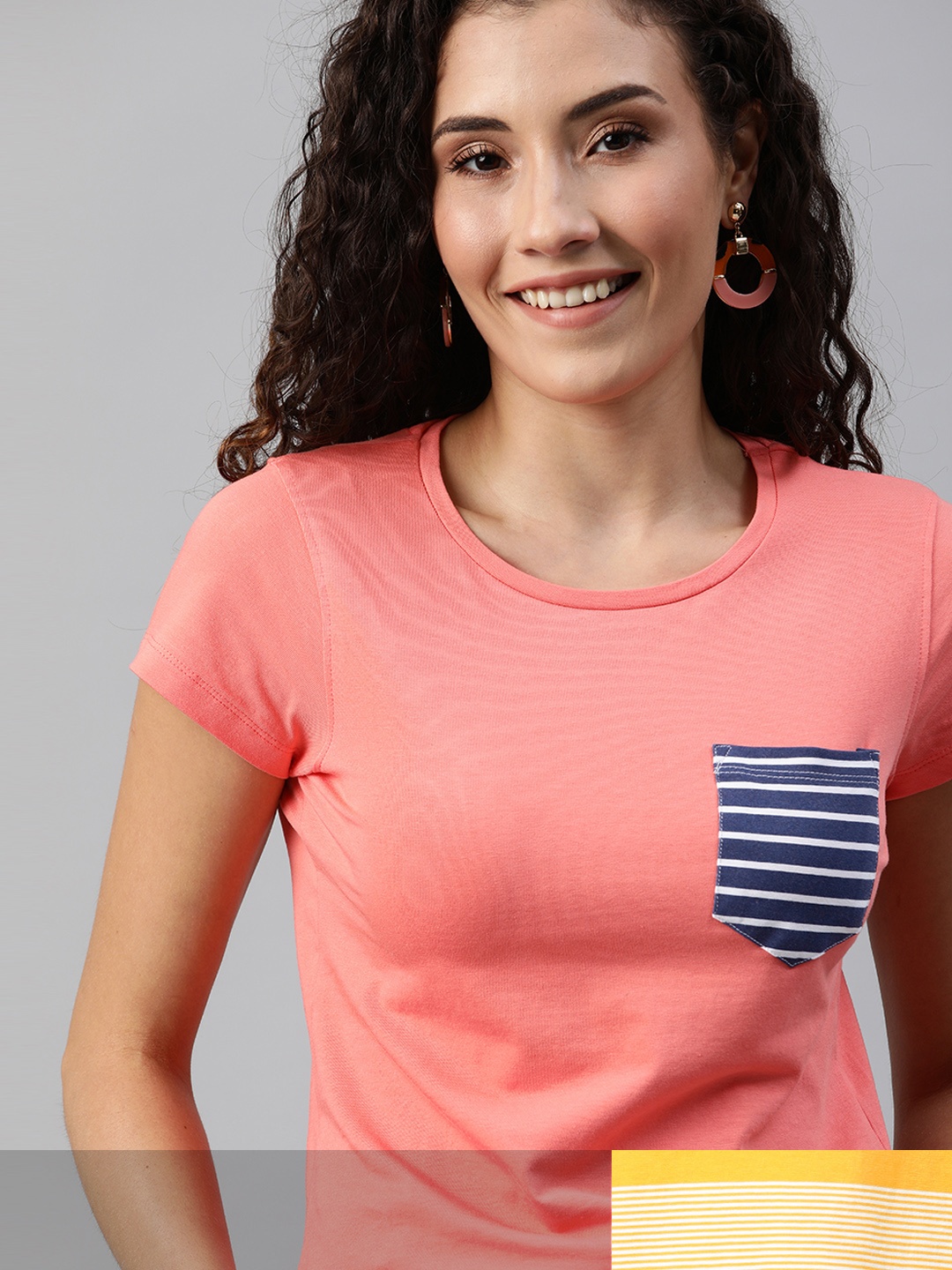 

Mast & Harbour Women Pack of 2 Striped Tshirts, Yellow