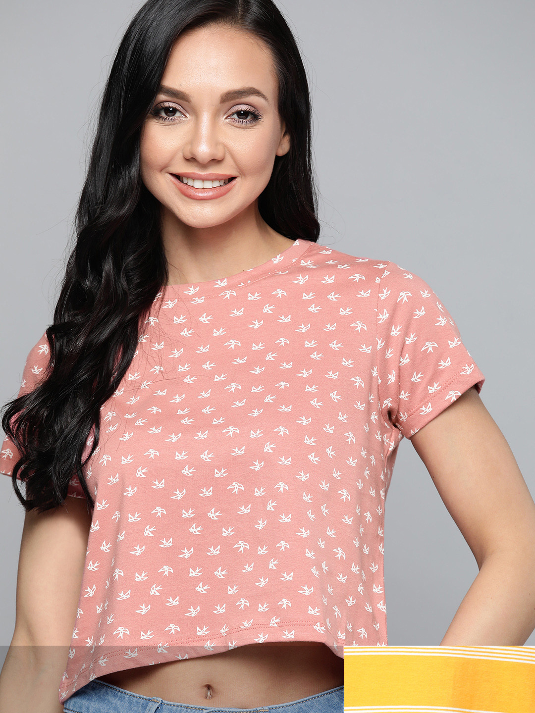 

Mast & Harbour Women Set Of 2 Round Neck Cotton T-shirt, Rose