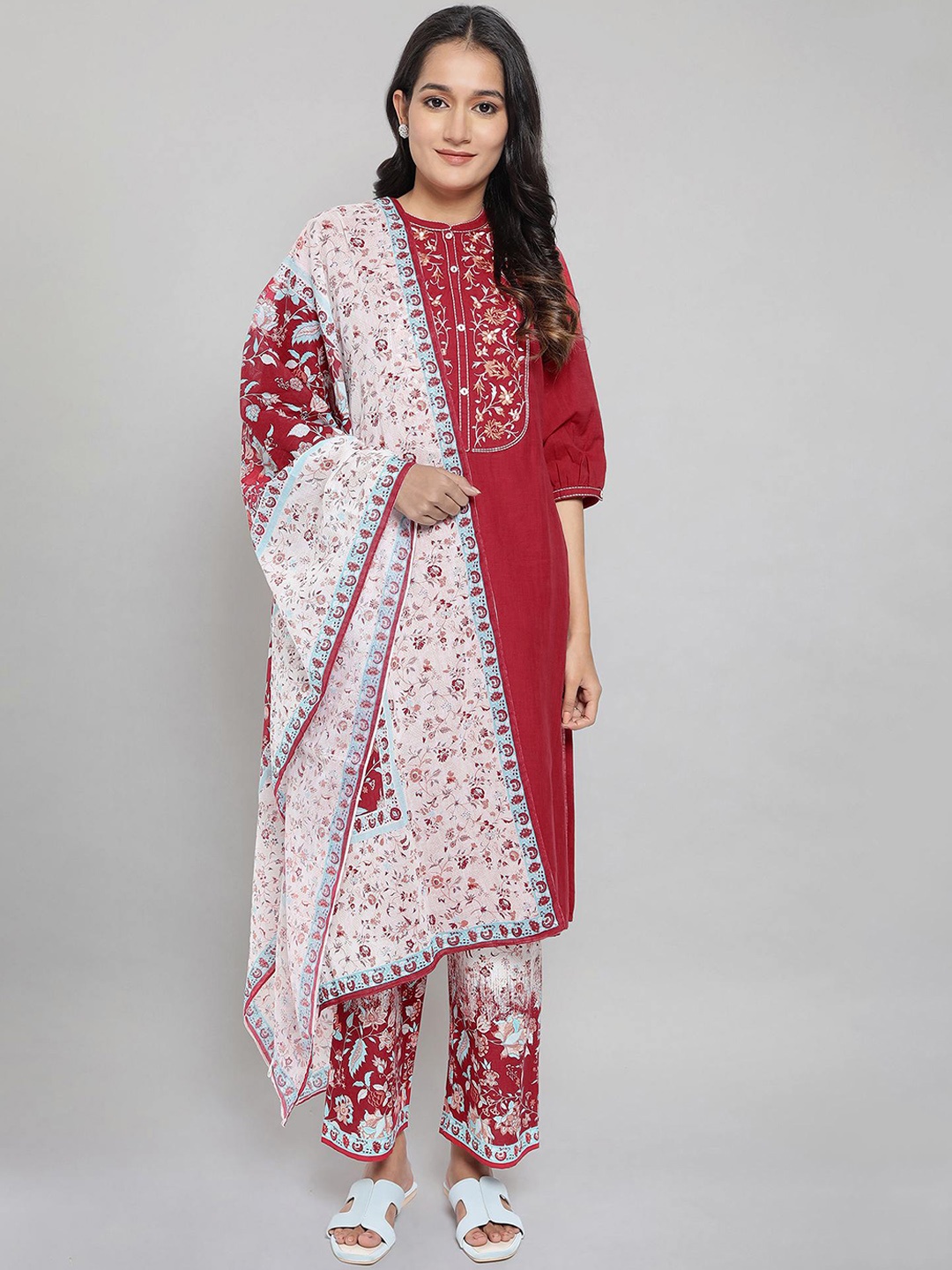 

AURELIA Women Red Pure Cotton Kurta with Palazzos & With Dupatta