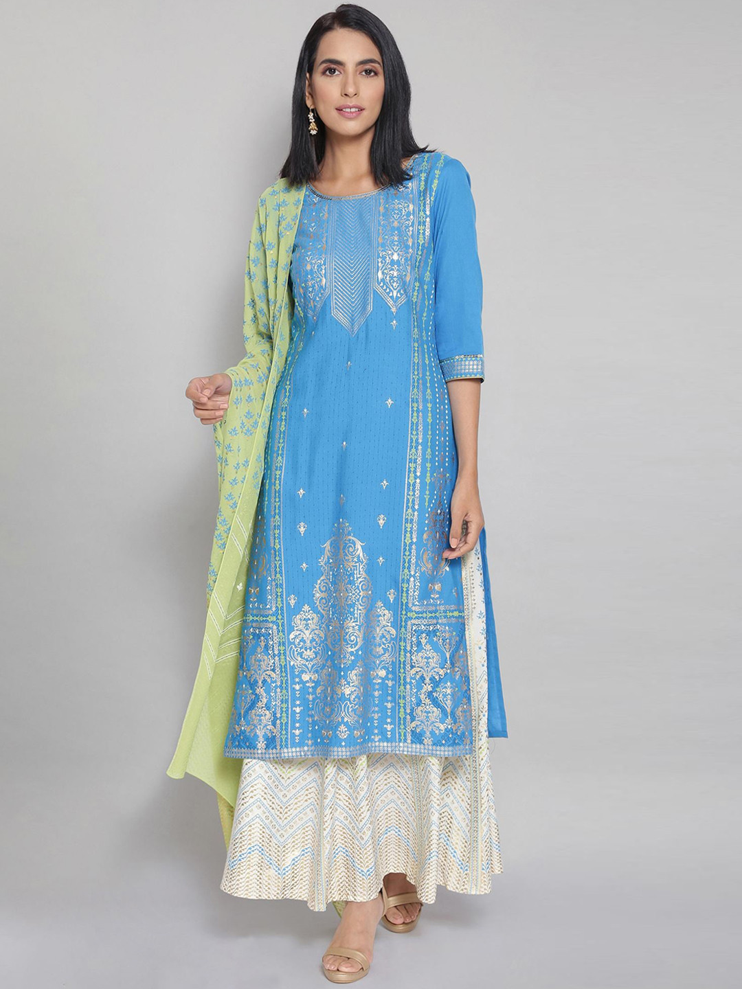 

AURELIA Women Blue Printed Kurta with Skirt & With Dupatta