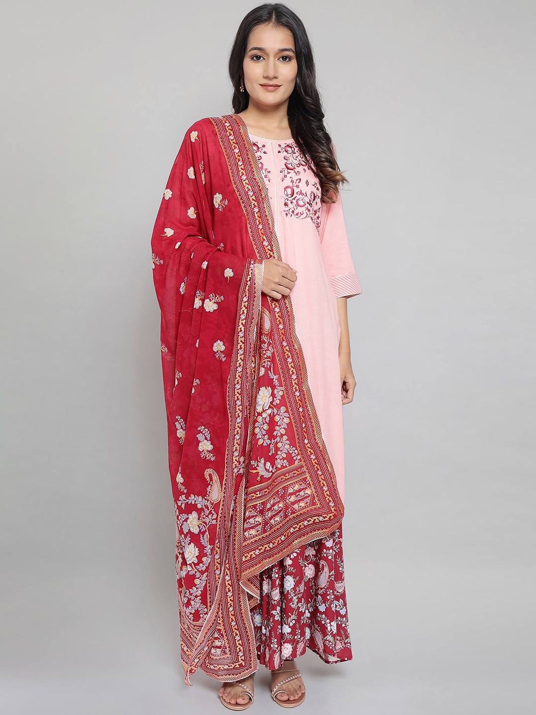 

AURELIA Women Peach-Coloured Kurta with Palazzos & With Dupatta