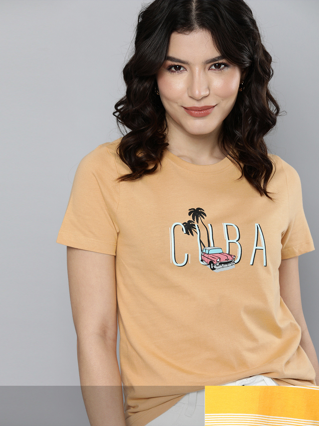 

Mast & Harbour Women Set Of 2 Round Neck Cotton T-shirt, Beige