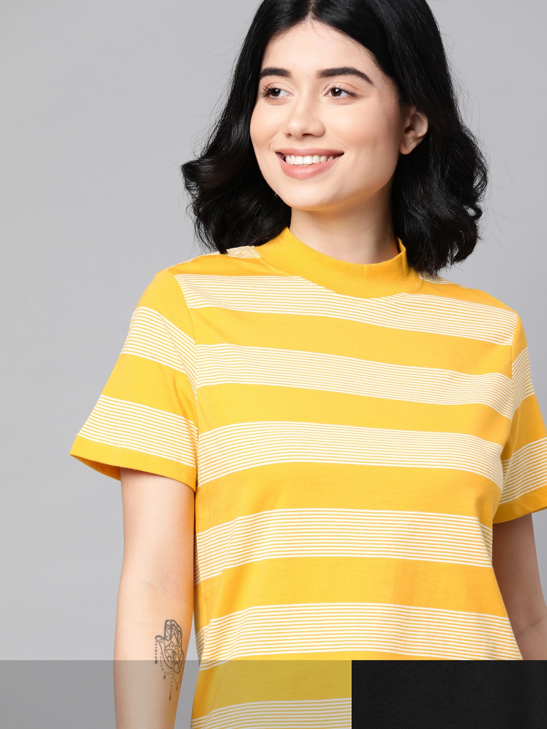 

Mast & Harbour Women Set Of 2 Round Neck Cotton T-shirt, Yellow