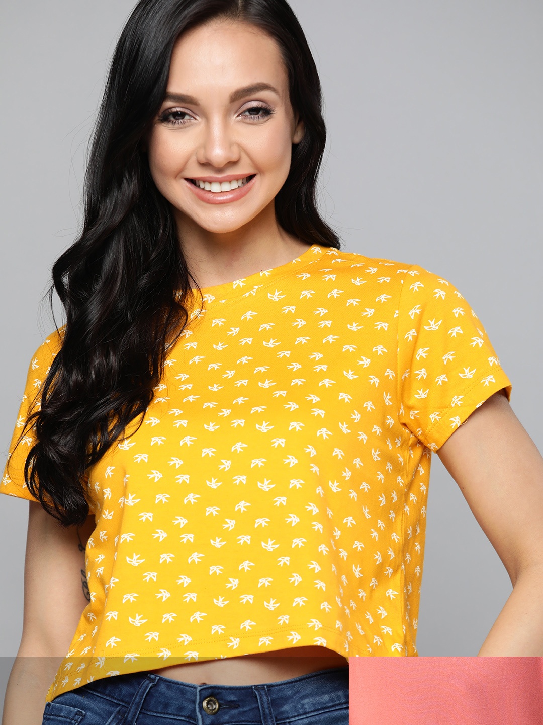 

Mast & Harbour Women Set Of 2 Round Neck T-shirt, Mustard