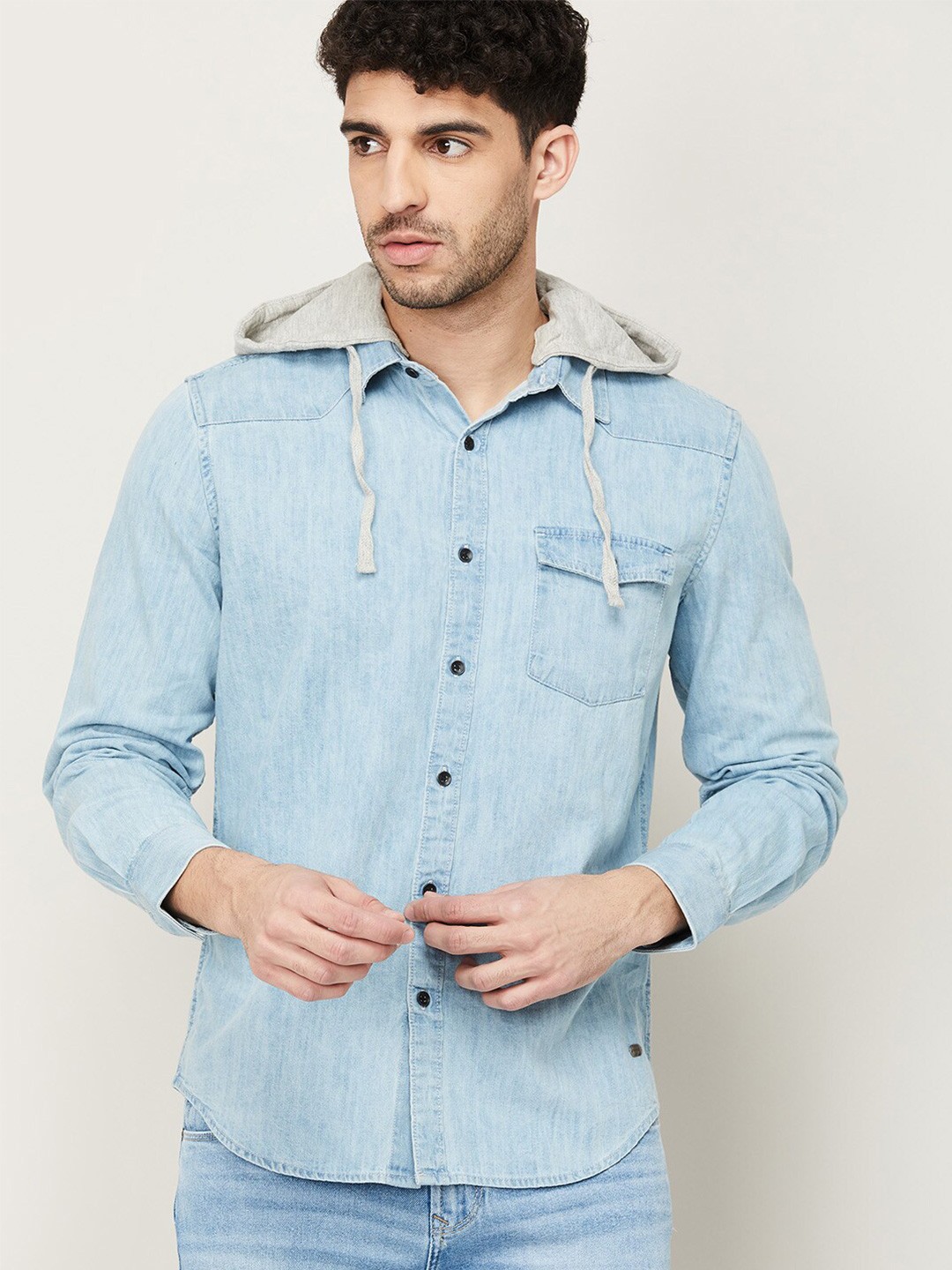 

Fame Forever by Lifestyle Men Blue Hooded Cotton Casual Shirt