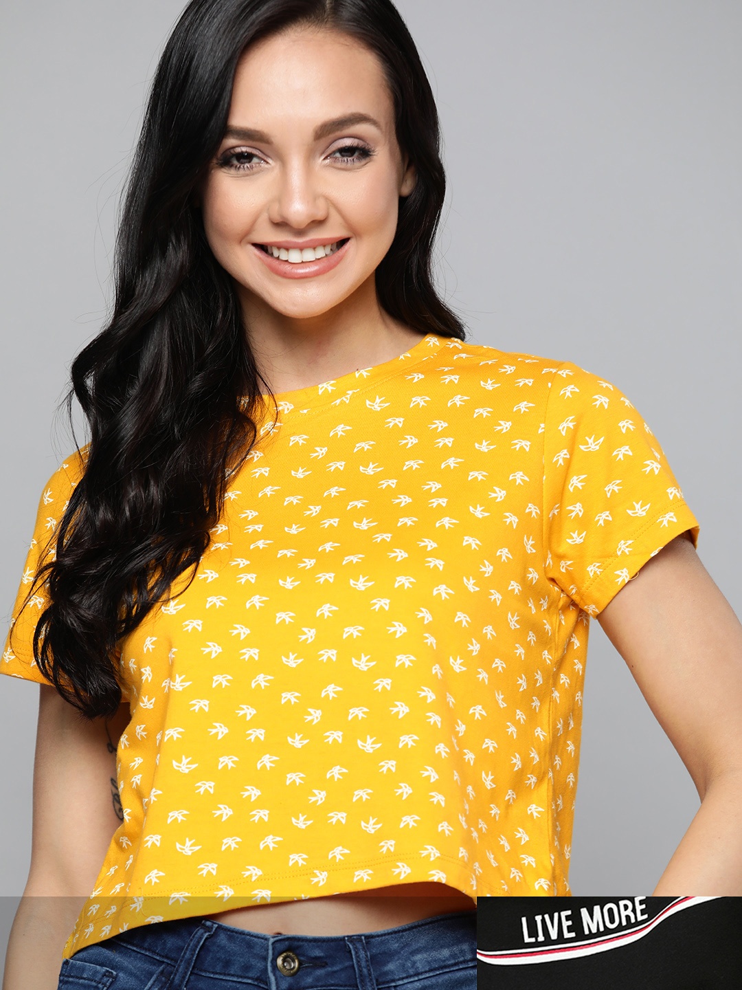 

Mast & Harbour Women Pack of 2 Printed Pure Cotton Tshirts, Yellow