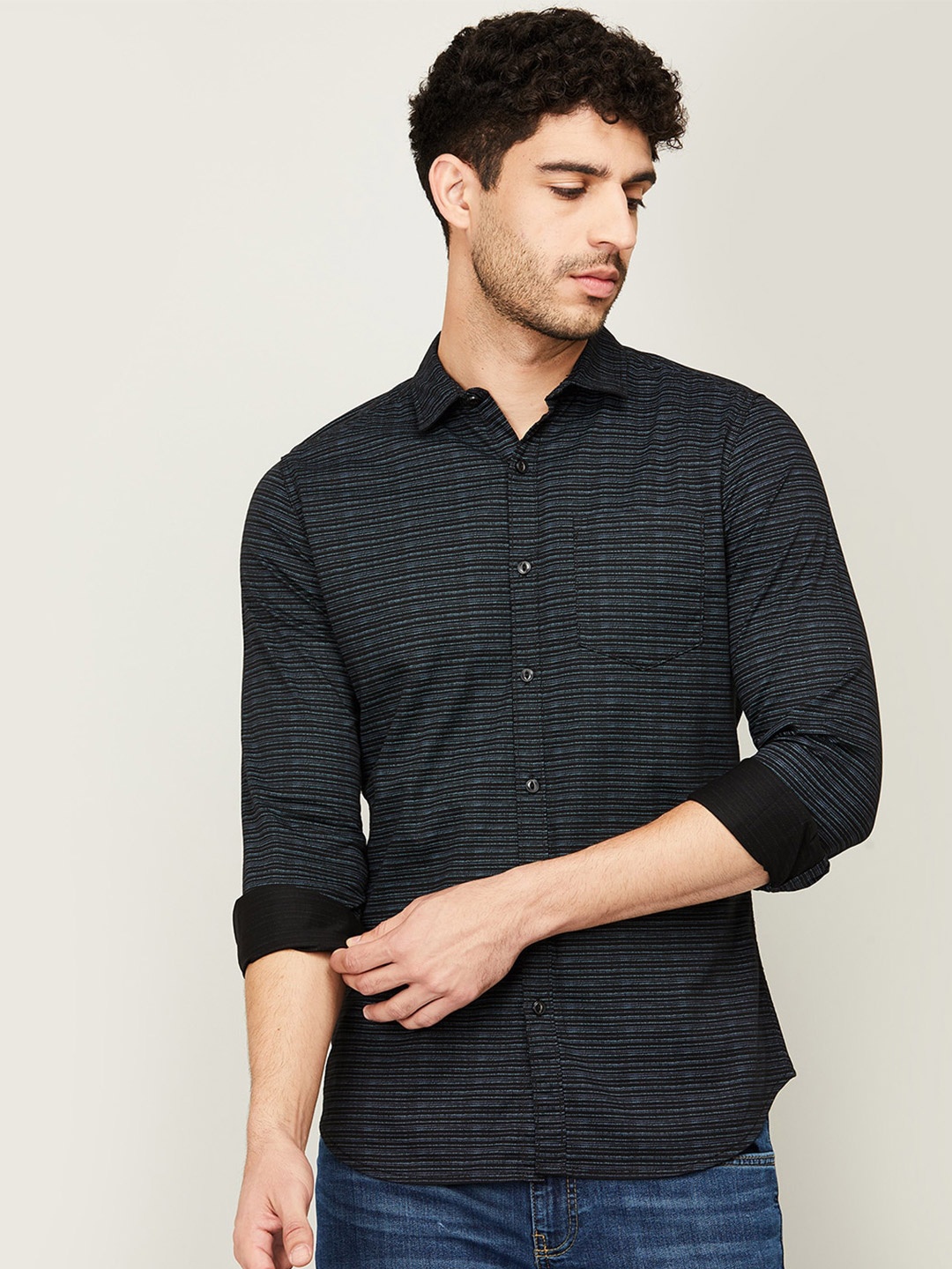 

Forca by Lifestyle Men Navy Blue Slim Fit Checked Casual Shirt