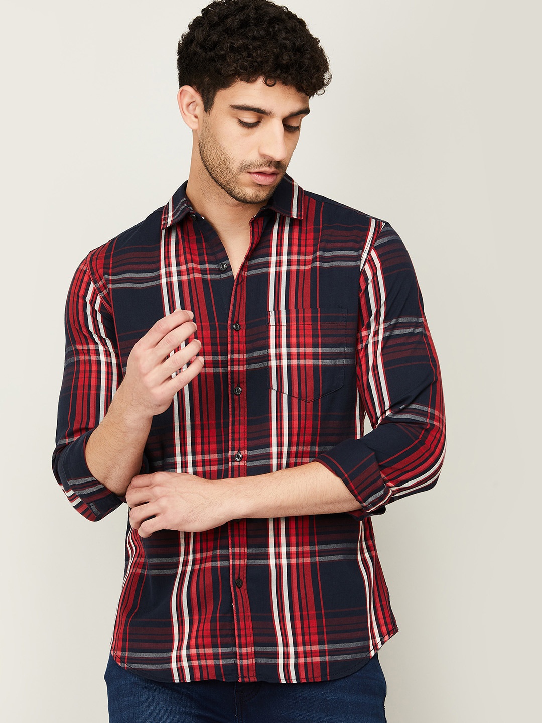

Forca by Lifestyle Men Red & Blue Slim Fit Tartan Checked Casual Shirt