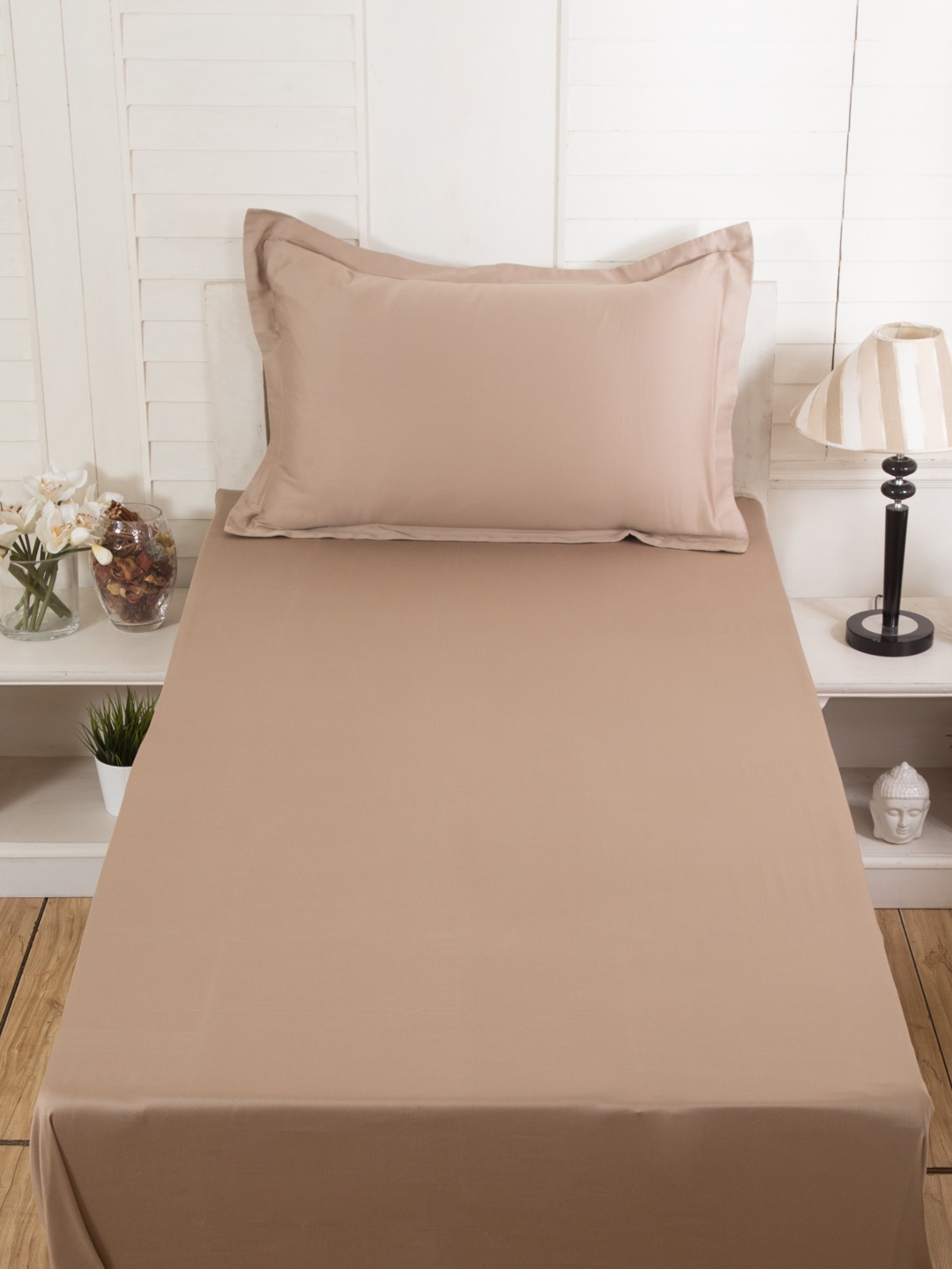 

MASPAR Beige 300 TC Cotton Single Bedsheet with 1 Pillow Cover