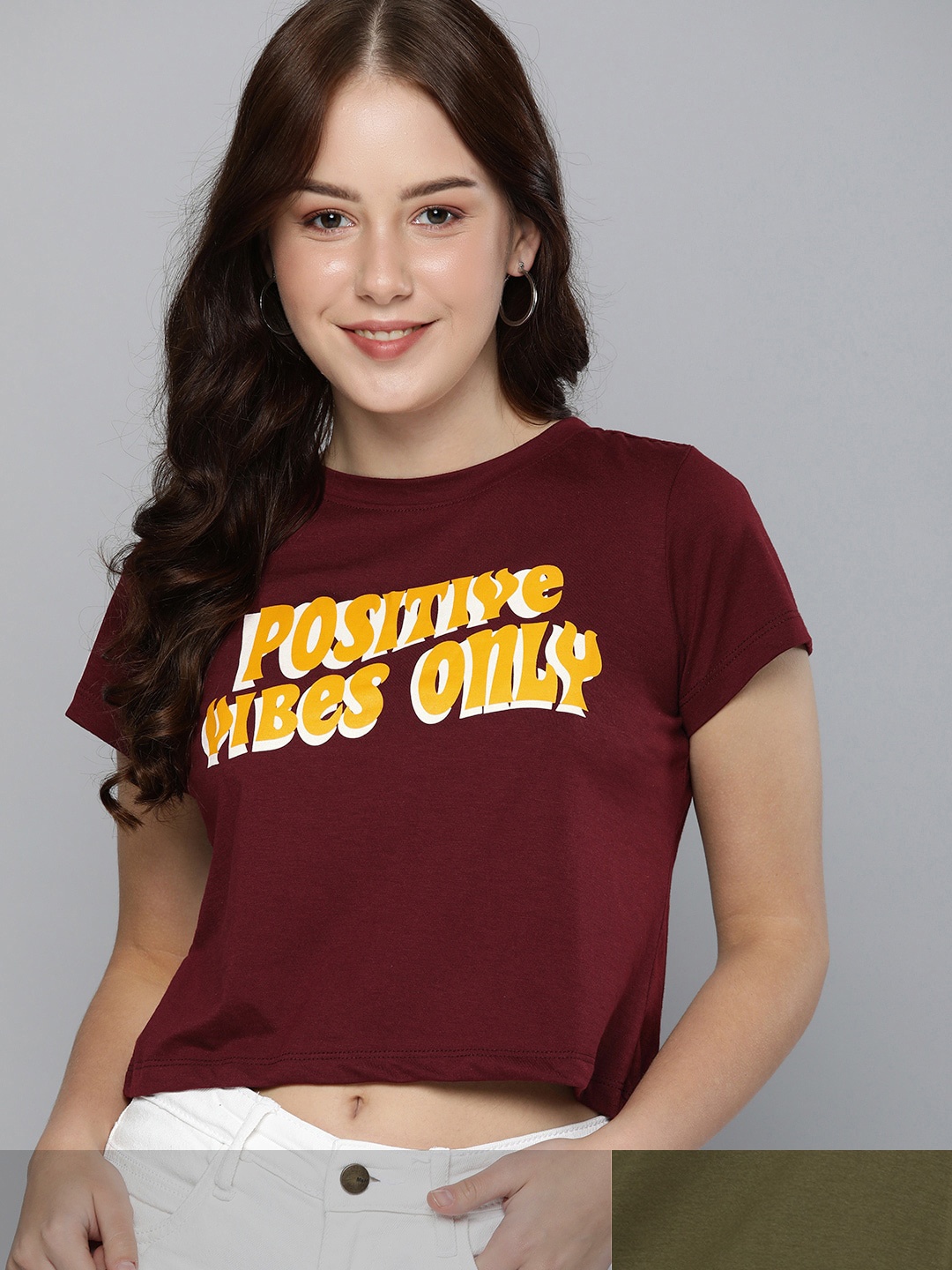 

Mast & Harbour Women Pack of 2 Cotton T-shirts, Burgundy