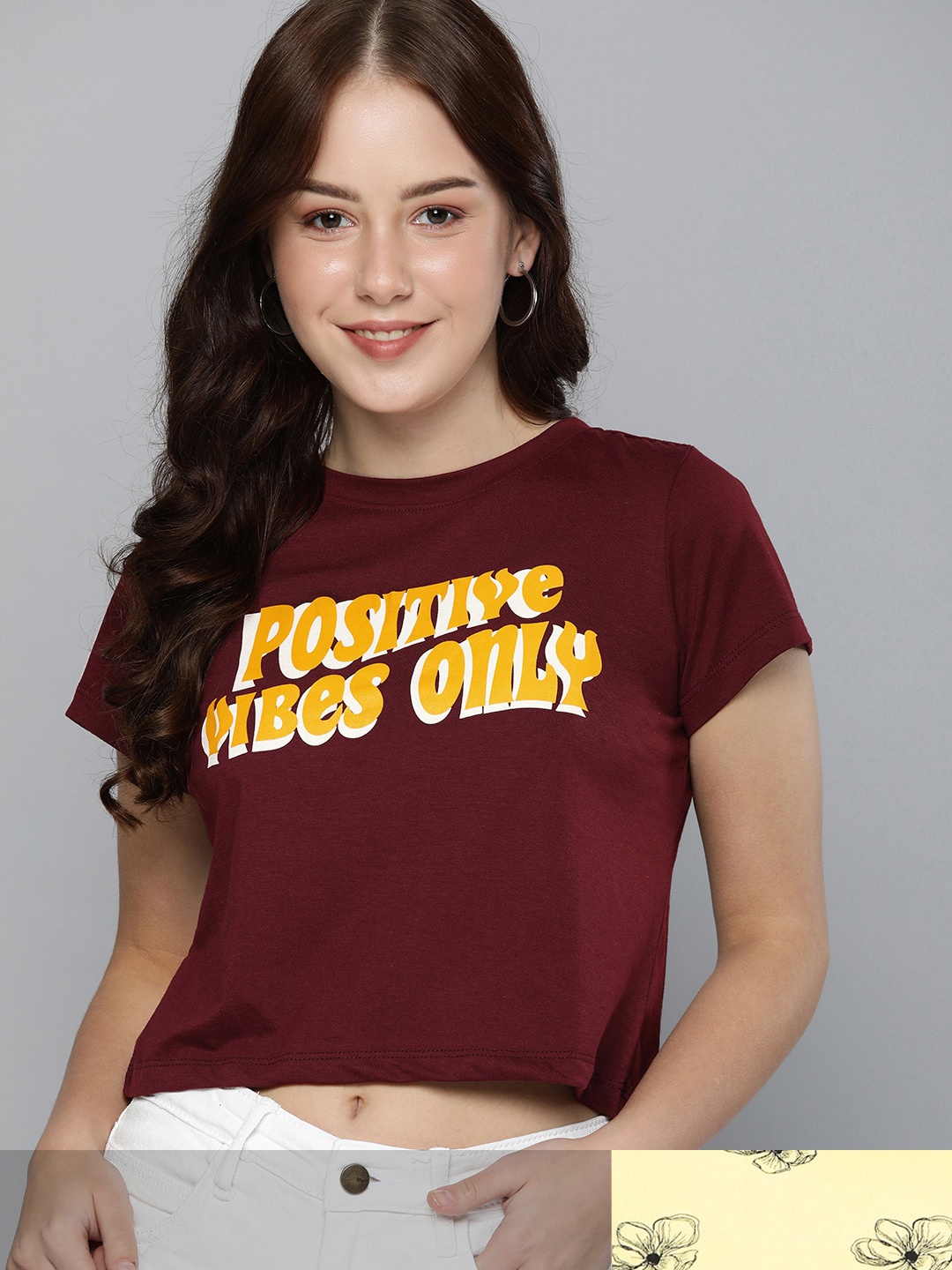 

Mast & Harbour Women Pack of 2 Cotton T-shirts, Burgundy