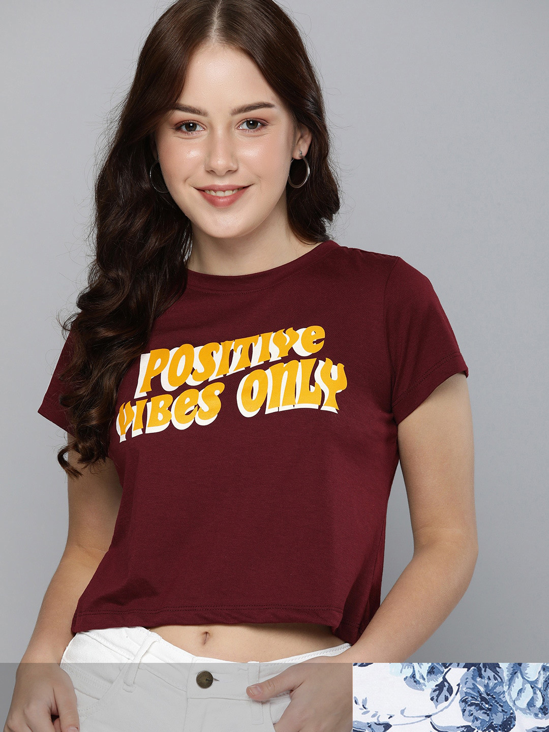 

Mast & Harbour Women Pack of 2 Cotton T-shirts, Burgundy
